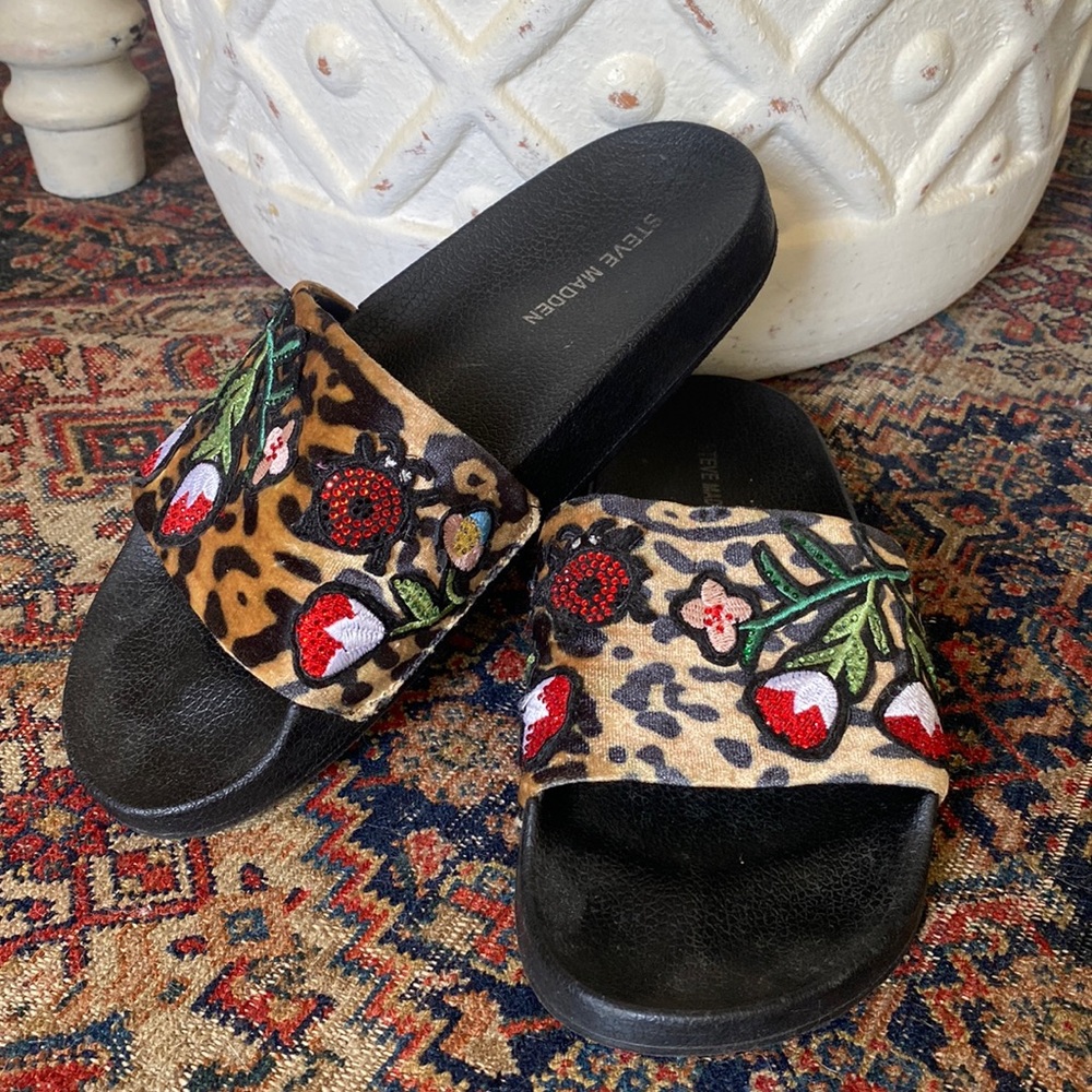 Steve Madden Patches Slide Sandals - Cheetah